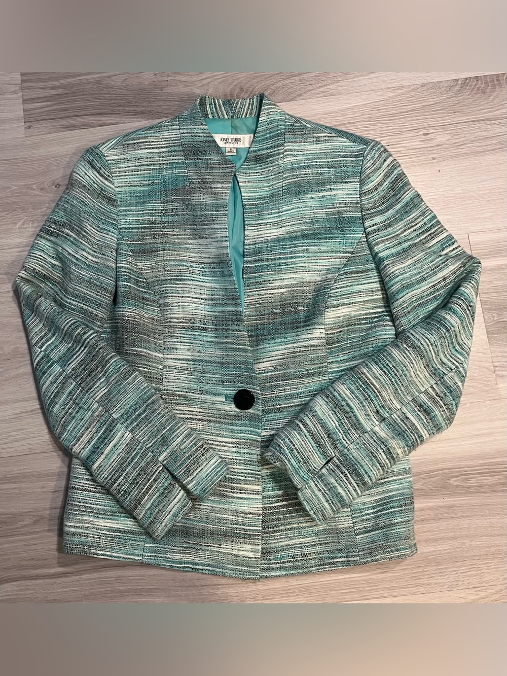 Jones studioTeal and Cream Textured Bouclé Blazer